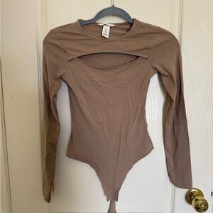 H&M Brown Asymmetrical Cut Out Long Sleeve Bodysuit